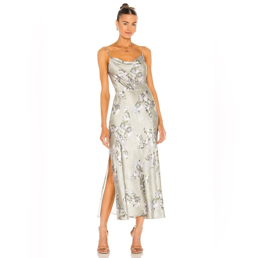 Vince Hazy Blossom Cowl Neck Slip Dress in Celery